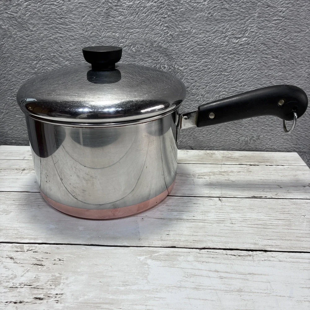 Vintage Revere Ware Copper Clad Stainless Steel Saucepan with Lid - 1801 Series